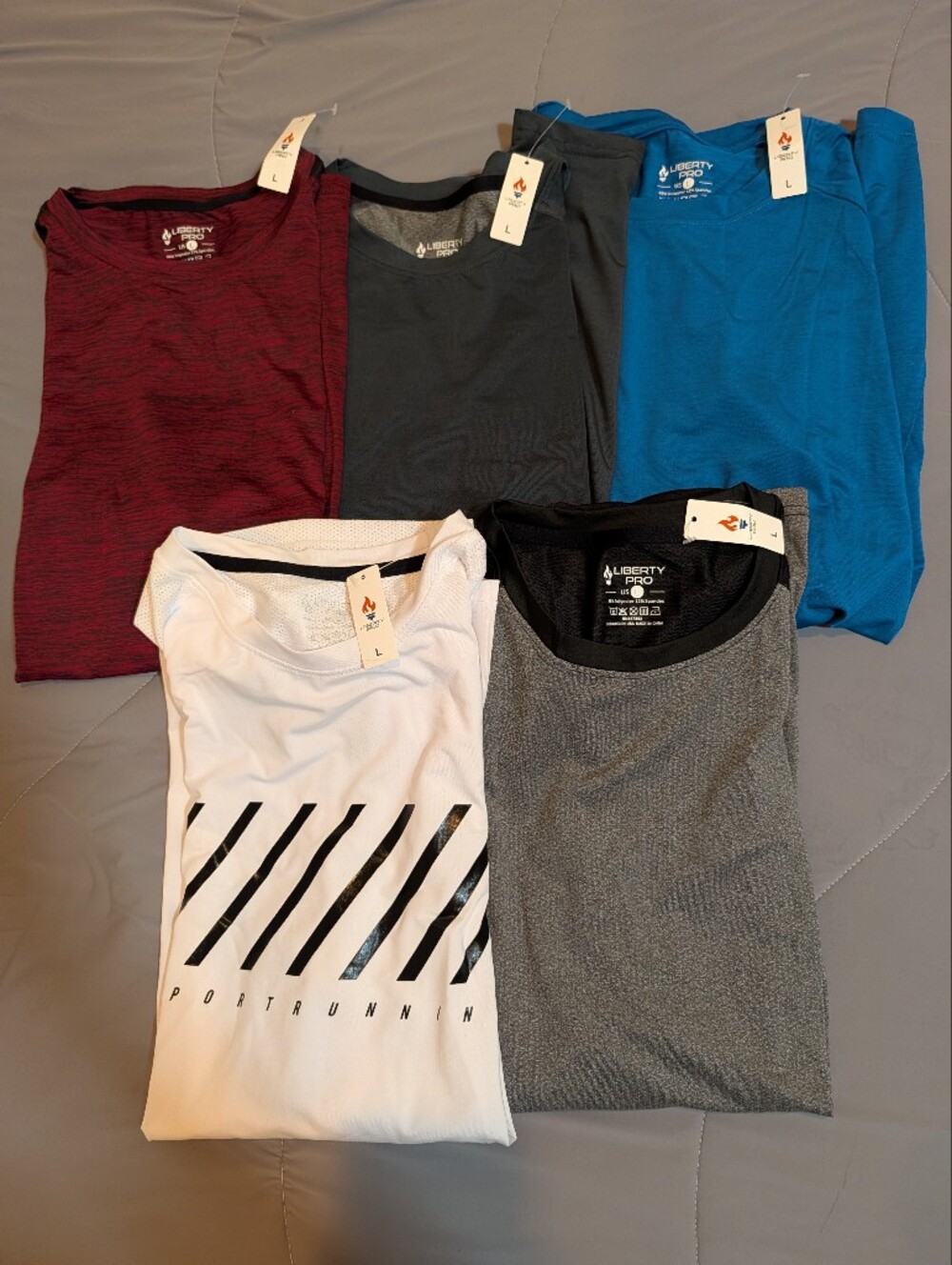 Liberty Pro Men's Moisture Wicking Athletic Tees, Pack of 5, size L